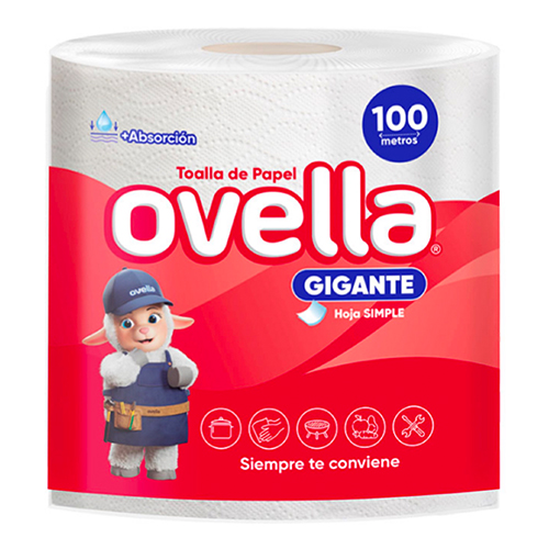 Toalla de papel una hoja Ovella gigante manga 6 pack 100 m 