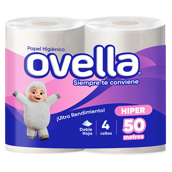 Papel higiénico doble hoja Ovella manga 8 pack 4x50 m