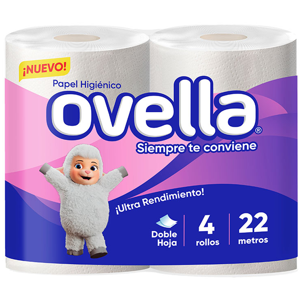 Papel higiénico doble hoja Ovella manga 12 pack 4x22 m