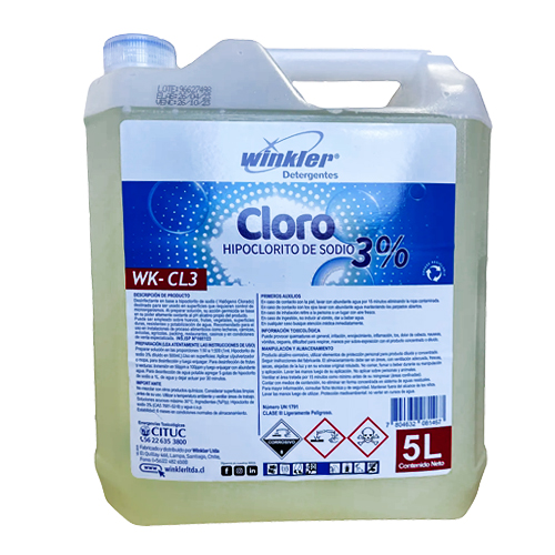 Cloro hipoclorito de sodio al 3% 5 litros Winkler WK-CL3