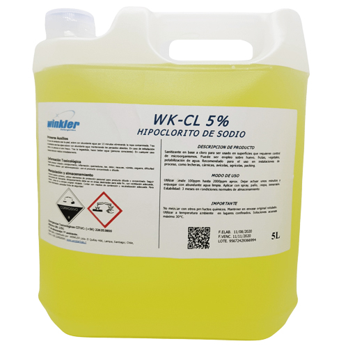 Cloro hipoclorito de sodio al 5% 5 litros Winkler WK-CL5