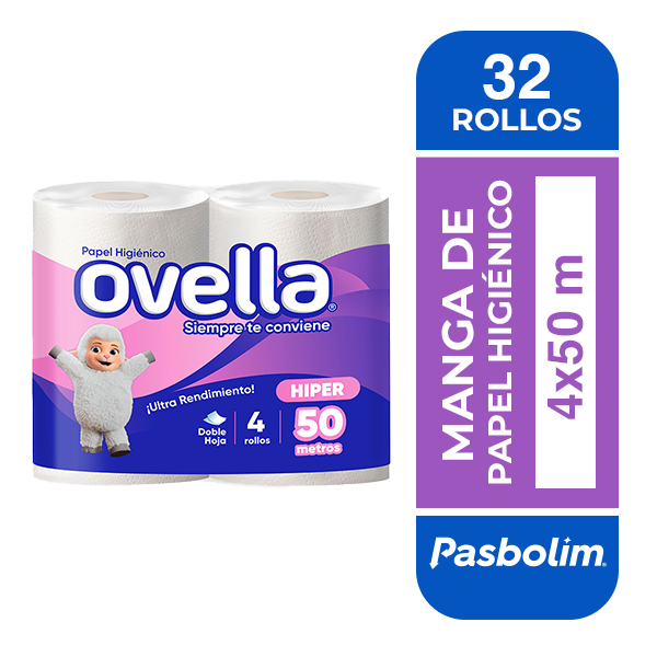 Papel higiénico doble hoja Ovella manga 8 pack 4x50 m