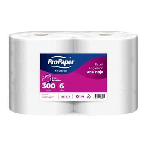 Papel higiénico jumbo ProPaper una hoja pack 6x300 m