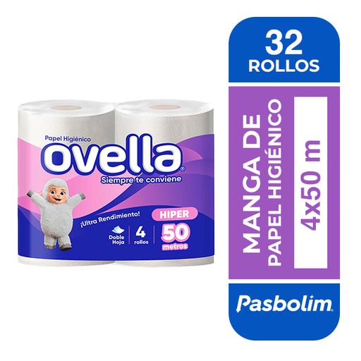 [PAPHIGDH015] Papel higiénico doble hoja Ovella manga 8 pack 4x50 m