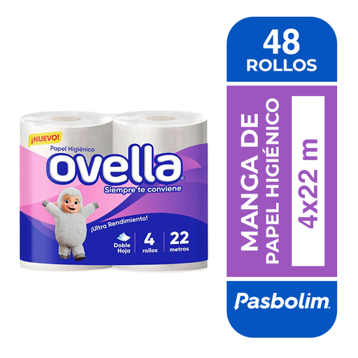 [PAPHIGDH025] Papel higiénico doble hoja Ovella manga 12 pack 4x22 m