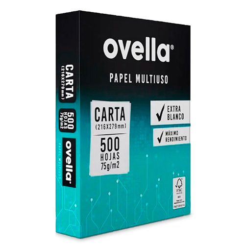 [RESMCART005] Resma de papel fotocopia tamaño carta Ovella pack 500 hojas